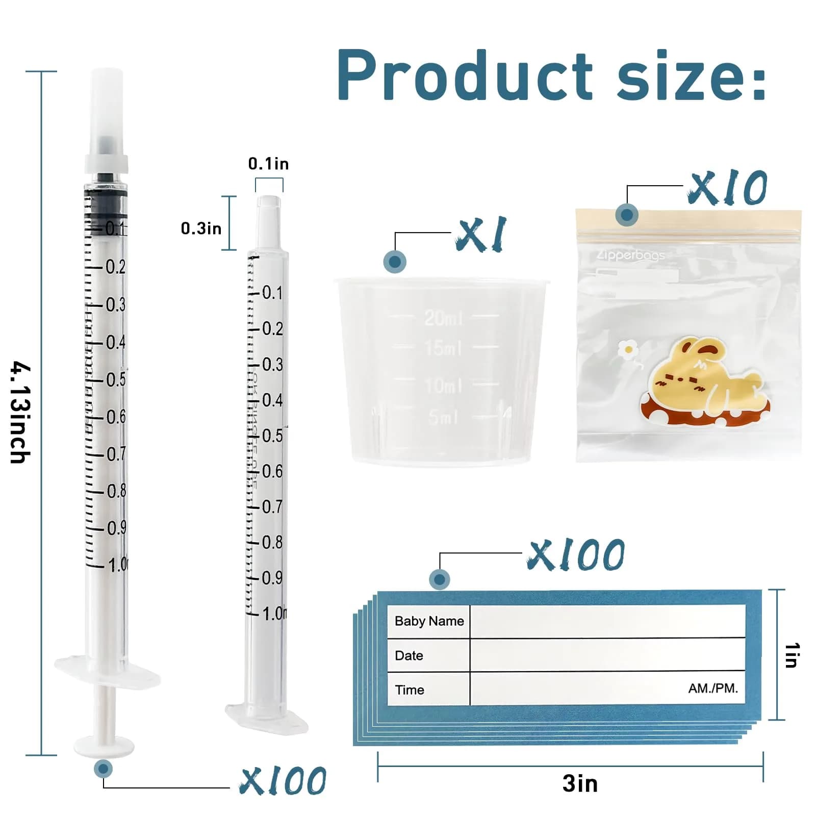 Kid2Kit 1mL Colostrum Collection Syringe Kit 100 Count | Sterile, BPA-Free, Includes Measuring Cup & Storage Bags - view 2