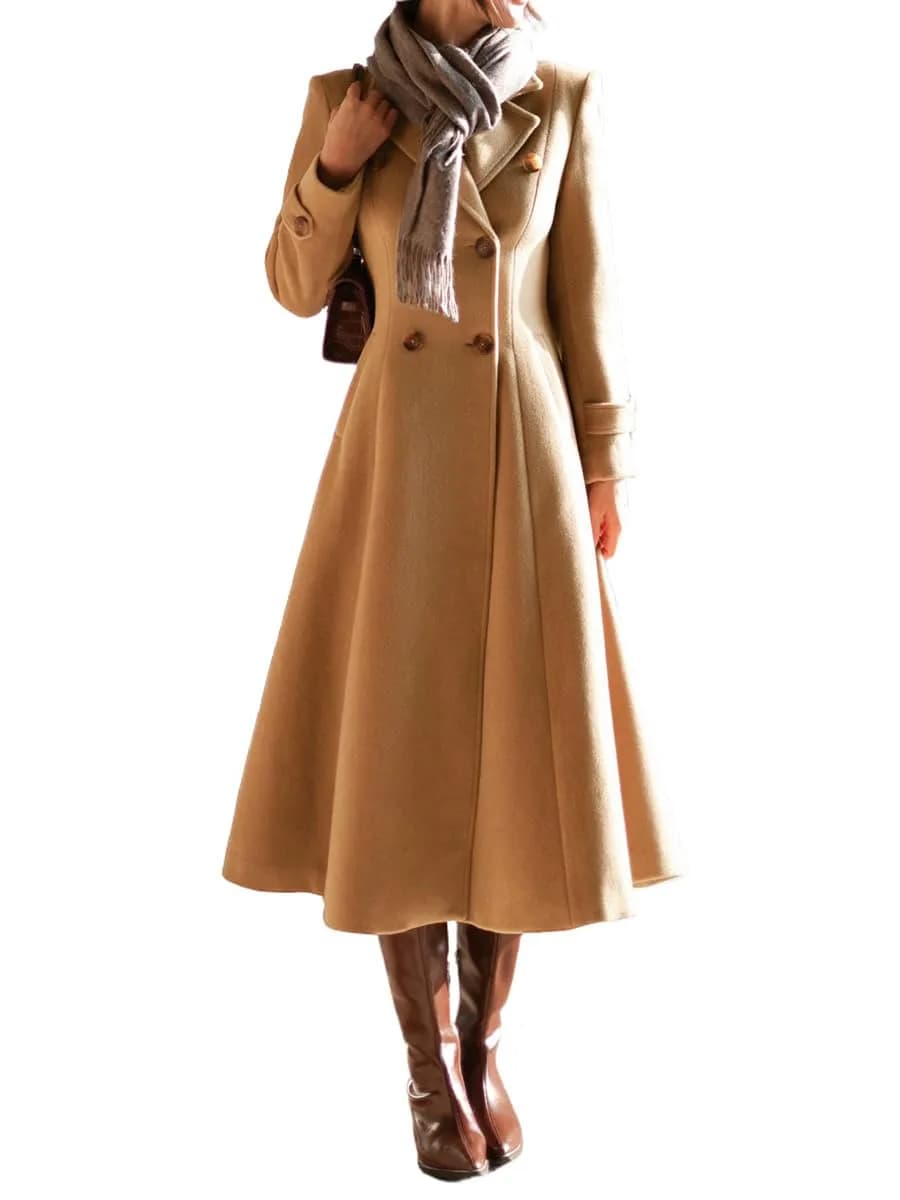 IDEALSANXUN Long Wool Coat for Women 2026 Fall Winter | Double Breasted Peacoat Maxi — Camel