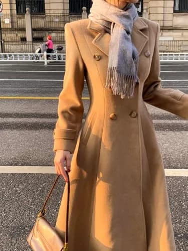 IDEALSANXUN Wool Blazer for Women 2026 Camel | Double Breasted Office Coat thumbnail 3