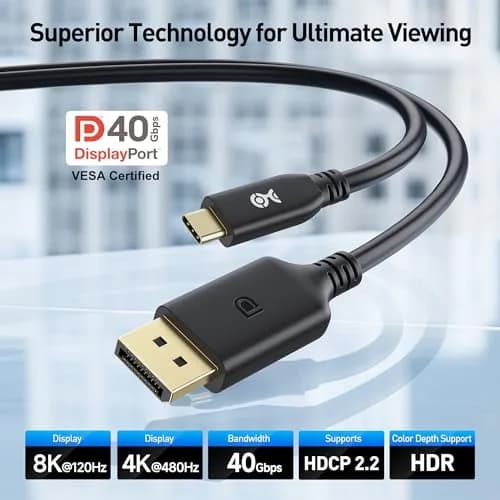 Cable Matters USB C to DisplayPort 2.1 Cable 6.6ft | 8K@120Hz, VESA Certified, Thunderbolt 4 Compatible thumbnail 2