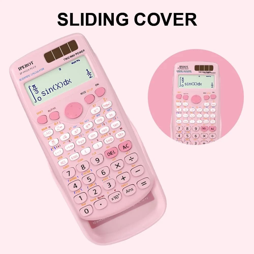 IPEROT Pink Solar Scientific Calculator 417 Functions | Dual Power, Large LCD Display - view 7