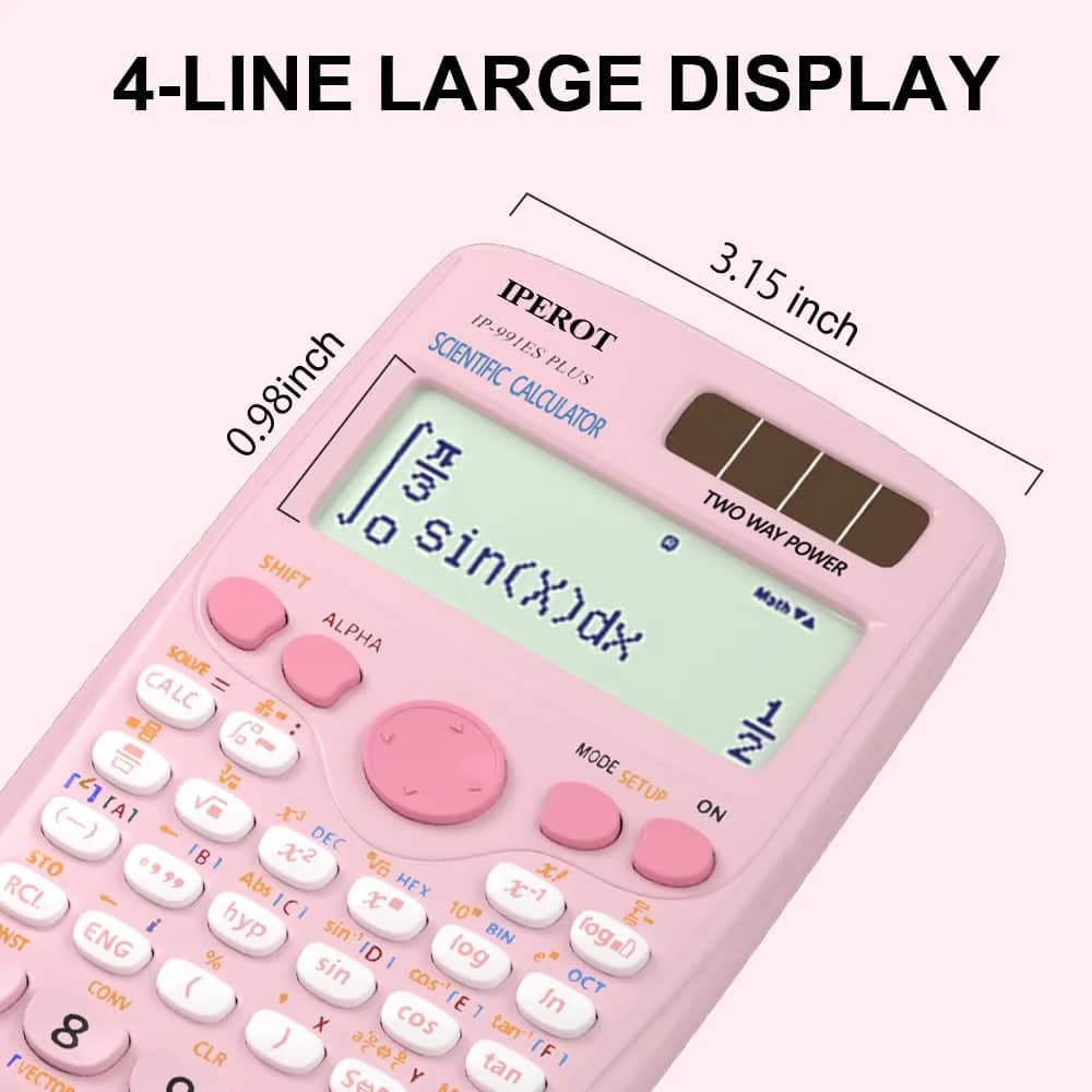 IPEROT Pink Solar Scientific Calculator 417 Functions | Dual Power, Large LCD Display - view 2