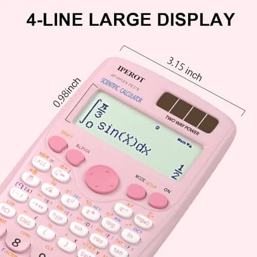 IPEROT Pink Solar Scientific Calculator 417 Functions | Dual Power, Large LCD Display thumbnail 2