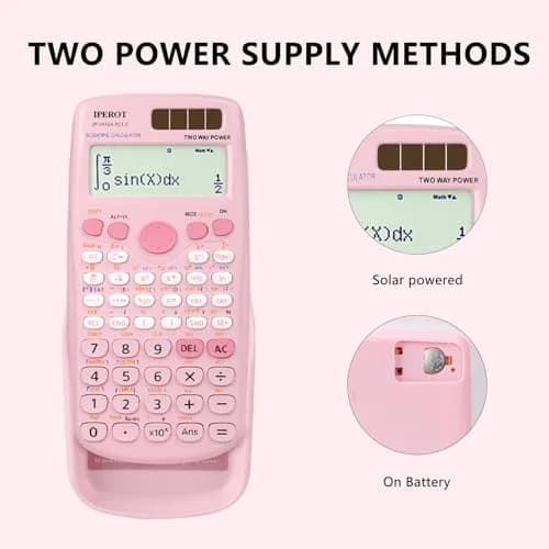 IPEROT Pink Solar Scientific Calculator 417 Functions | Dual Power, Large LCD Display thumbnail 3