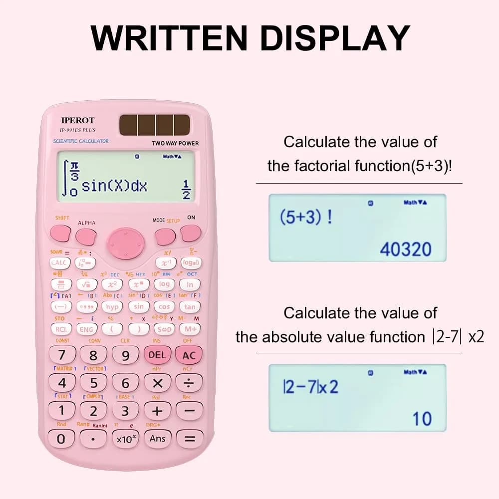 IPEROT Pink Solar Scientific Calculator 417 Functions | Dual Power, Large LCD Display - view 4