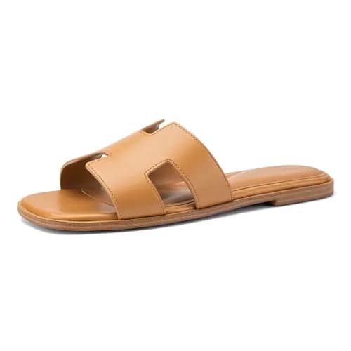 AprCoco Women's Classic H-Band Flat Sandals Brown Size 9 (24.1cm) | Comfortable Memory Foam Slides thumbnail 5