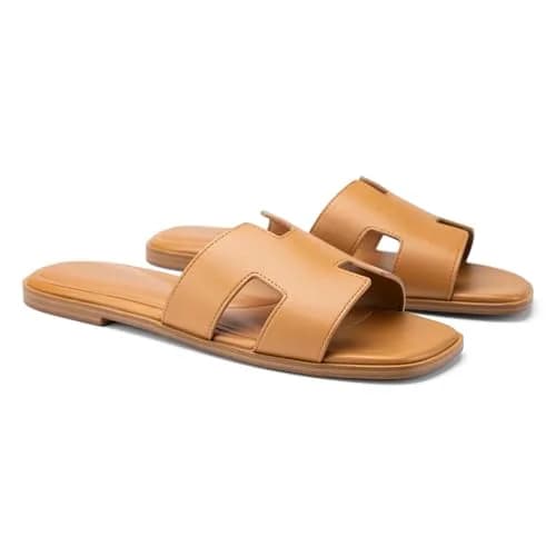 AprCoco Women's Classic H-Band Flat Sandals Brown Size 9 (24.1cm) | Comfortable Memory Foam Slides thumbnail 6