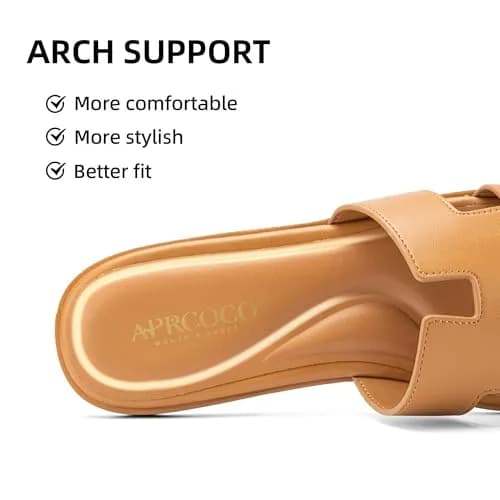 AprCoco Women's Classic H-Band Flat Sandals Brown Size 9 (24.1cm) | Comfortable Memory Foam Slides thumbnail 3