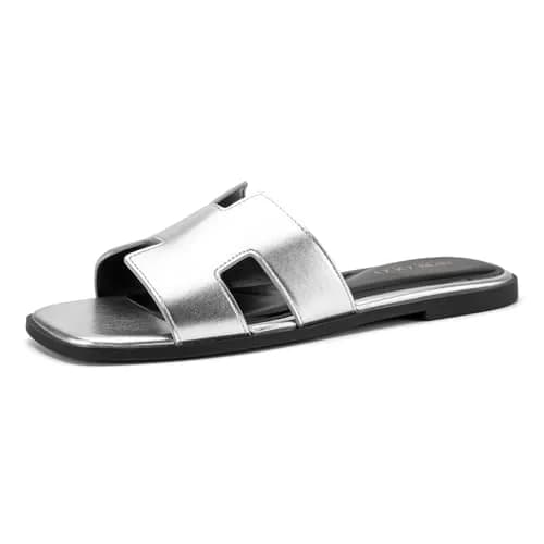 AprCoco Women's Classic H-Band Flat Sandals Silver US 8.5 | Comfortable Memory Foam Insole thumbnail 5