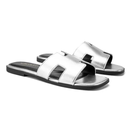 AprCoco Women's Classic H-Band Flat Sandals Silver US 8.5 | Comfortable Memory Foam Insole thumbnail 6