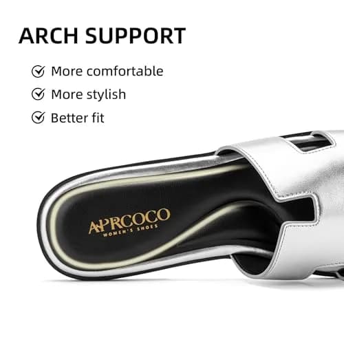 AprCoco Women's Classic H-Band Flat Sandals Silver US 8.5 | Comfortable Memory Foam Insole thumbnail 3