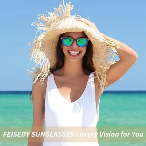 FEISEDY Classic Square Retro Polarized Sunglasses for Women & Men | 54mm (2.13 in) Lens Width thumbnail 2