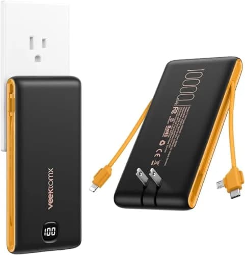 VEEKTOMX 10000mAh Portable Charger with Built-in Cables & Wall Plug | Slim Power Bank for Travel & Multiple Devices thumbnail 1