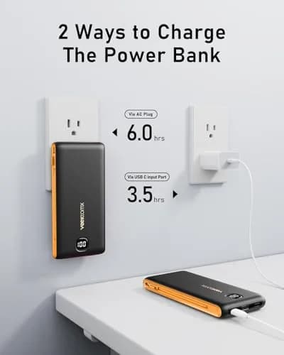 VEEKTOMX 10000mAh Portable Charger with Built-in Cables & Wall Plug | Slim Power Bank for Travel & Multiple Devices thumbnail 4