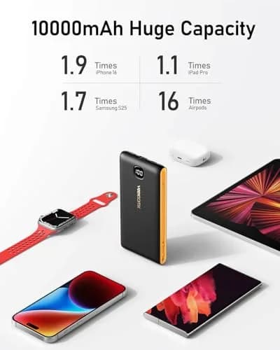 VEEKTOMX 10000mAh Portable Charger with Built-in Cables & Wall Plug | Slim Power Bank for Travel & Multiple Devices thumbnail 6