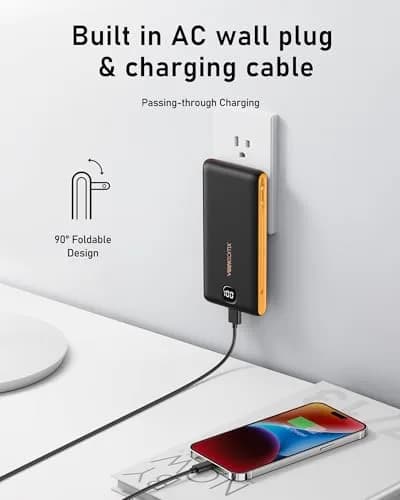 VEEKTOMX 10000mAh Portable Charger with Built-in Cables & Wall Plug | Slim Power Bank for Travel & Multiple Devices thumbnail 2