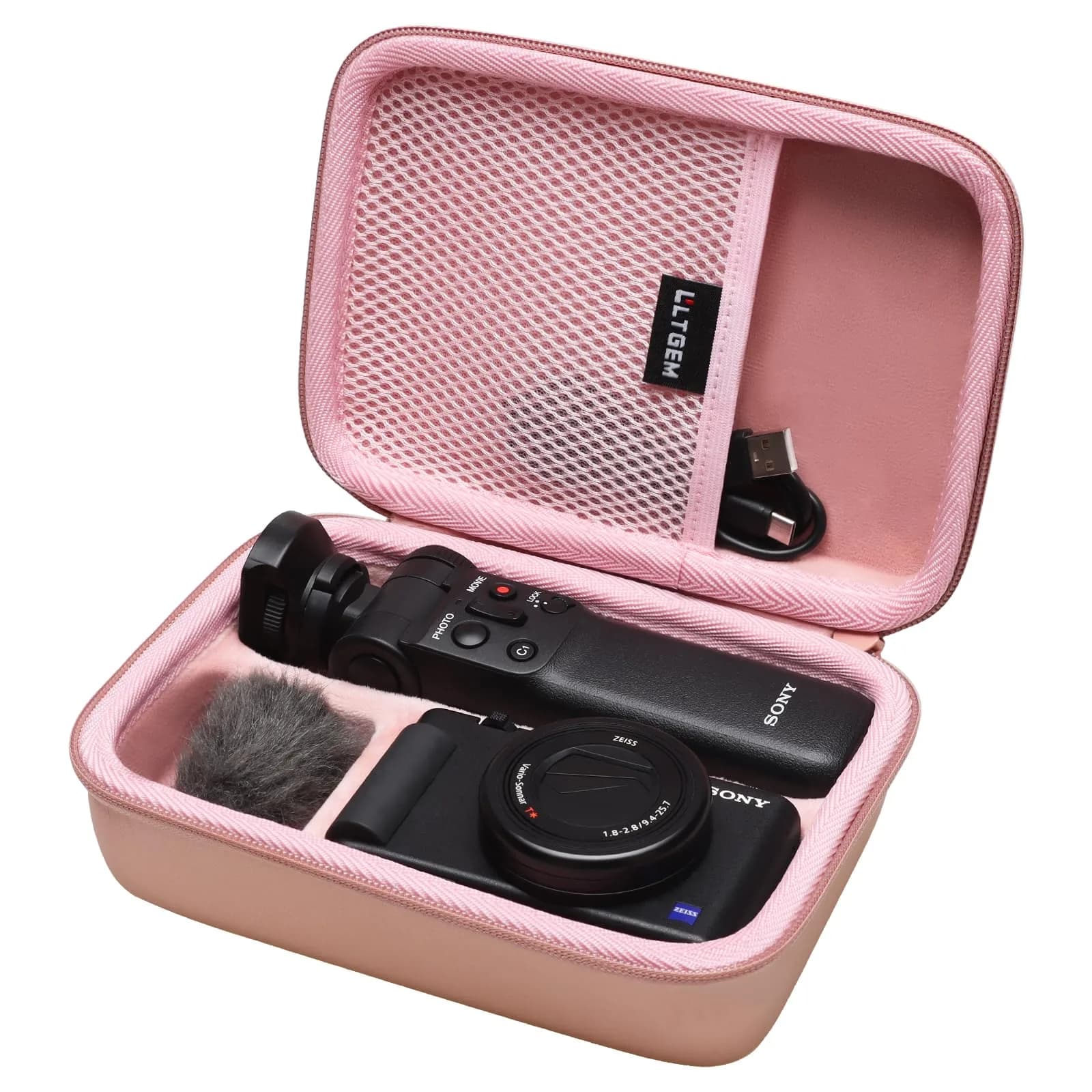 L LTGEM Rose Gold Strapless Hard Camera Case for Sony ZV-1F, ZV-1, ZV-1 II Vlog Cameras & Tripod - main product image
