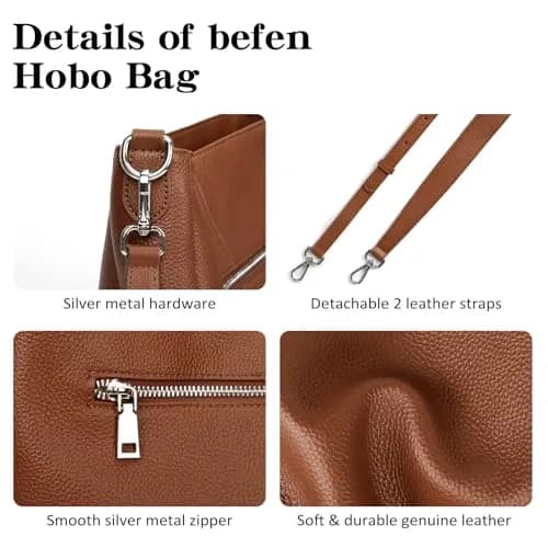 befen Genuine Leather Hobo Bag for Women | Adjustable Crossbody Shoulder Purse thumbnail 5