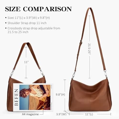 befen Genuine Leather Hobo Bag for Women | Adjustable Crossbody Shoulder Purse thumbnail 6