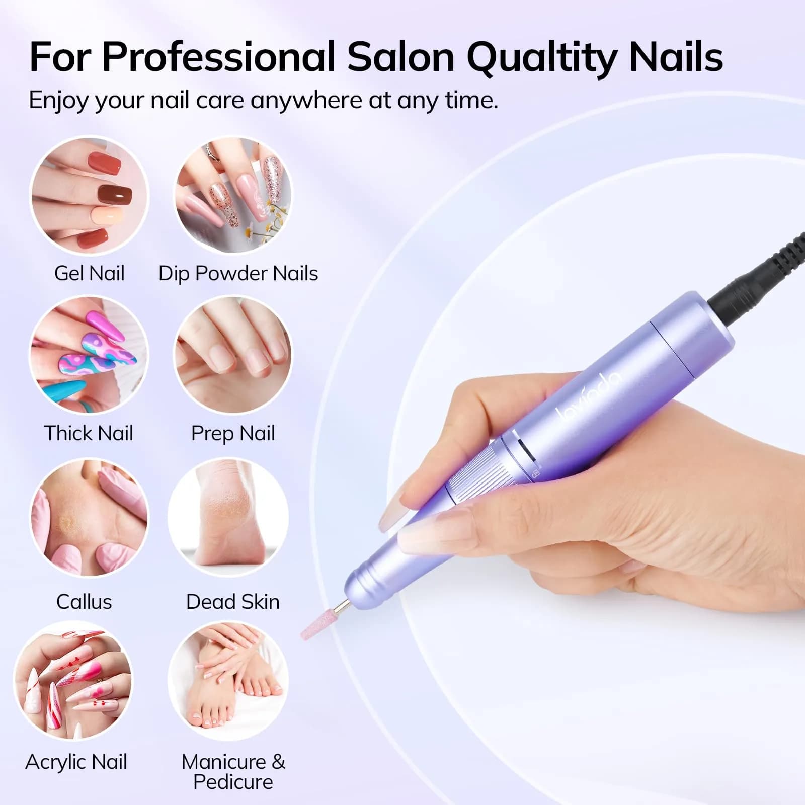 Lavinda Professional Nail Drill 35000 RPM Cordless Efile Purple | High-Speed Acrylic & Gel Nail Art Tool - view 2