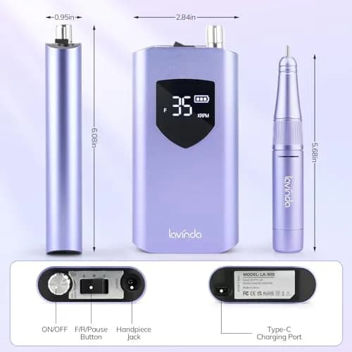 Lavinda Professional Nail Drill 35000 RPM Cordless Efile | Smooth Aluminum Alloy Handpiece thumbnail 5