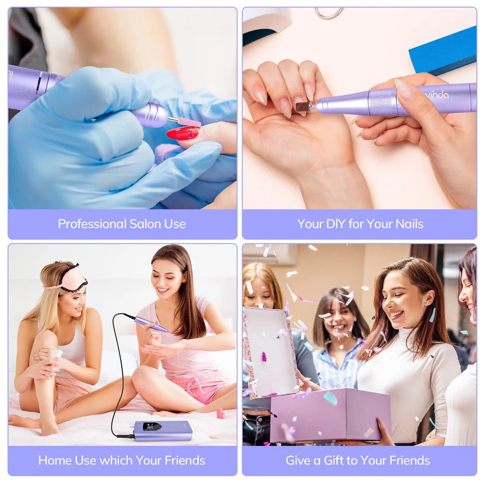 Lavinda Professional Nail Drill 35000 RPM Cordless Efile Purple | High-Speed Acrylic & Gel Nail Art Tool - view 8