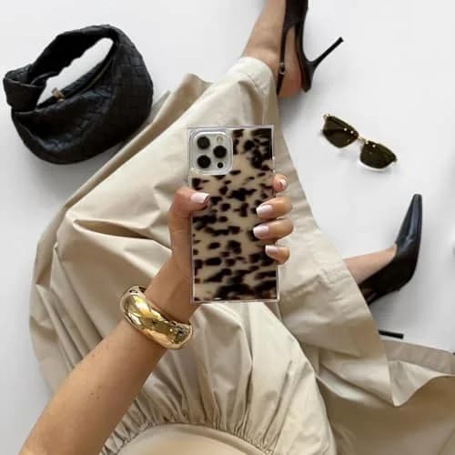 FLAUNT Official Square iPhone 15 Pro Max Case - Blonde Tortoise Shell | Shockproof & MagSafe Compatible thumbnail 2