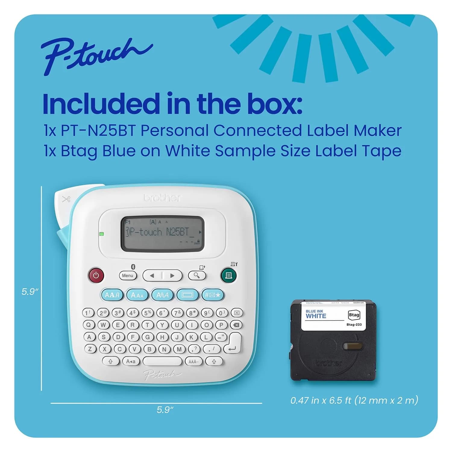 Brother P-Touch PT-N25BT Bluetooth Label Maker with Design&Print2 App | Prints 12mm Btag Tapes - view 7