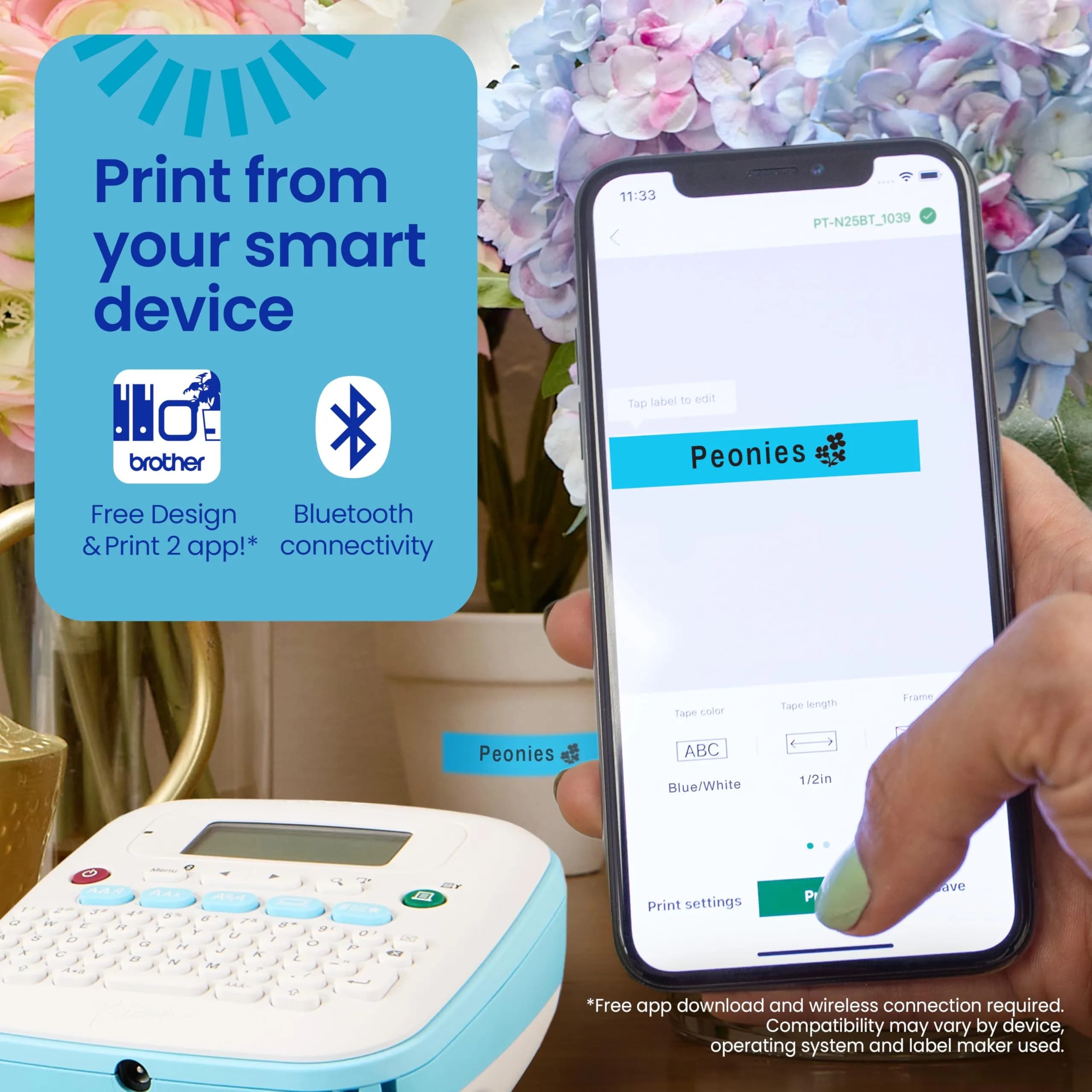 Brother P-Touch PT-N25BT Bluetooth Label Maker with Design&Print2 App | Prints 12mm Btag Tapes - view 3