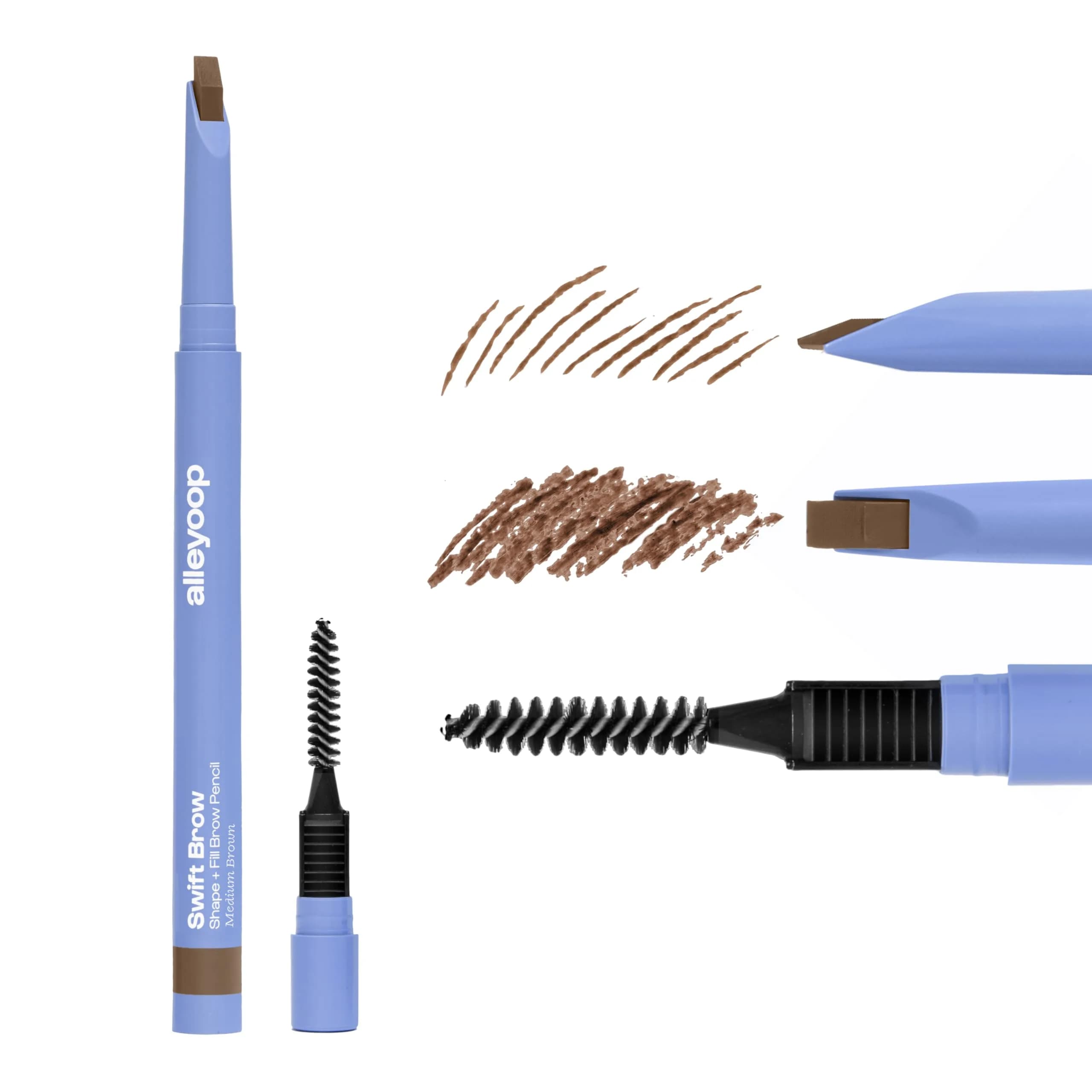 ALLEYOOP Swift Brow Shape + Fill Eyebrow Pencil, Sharpener, Medium Brown | Water-Resistant, Vegan, Precise — Medium Brown