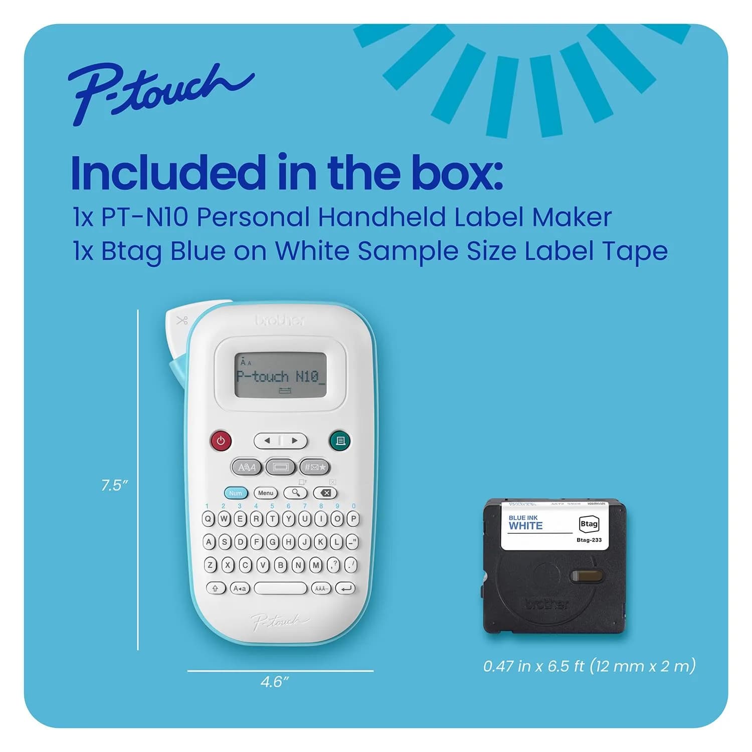 Brother P-Touch PT-N10 Personal Label Maker | Prints 12mm Wide Color Tapes - view 8