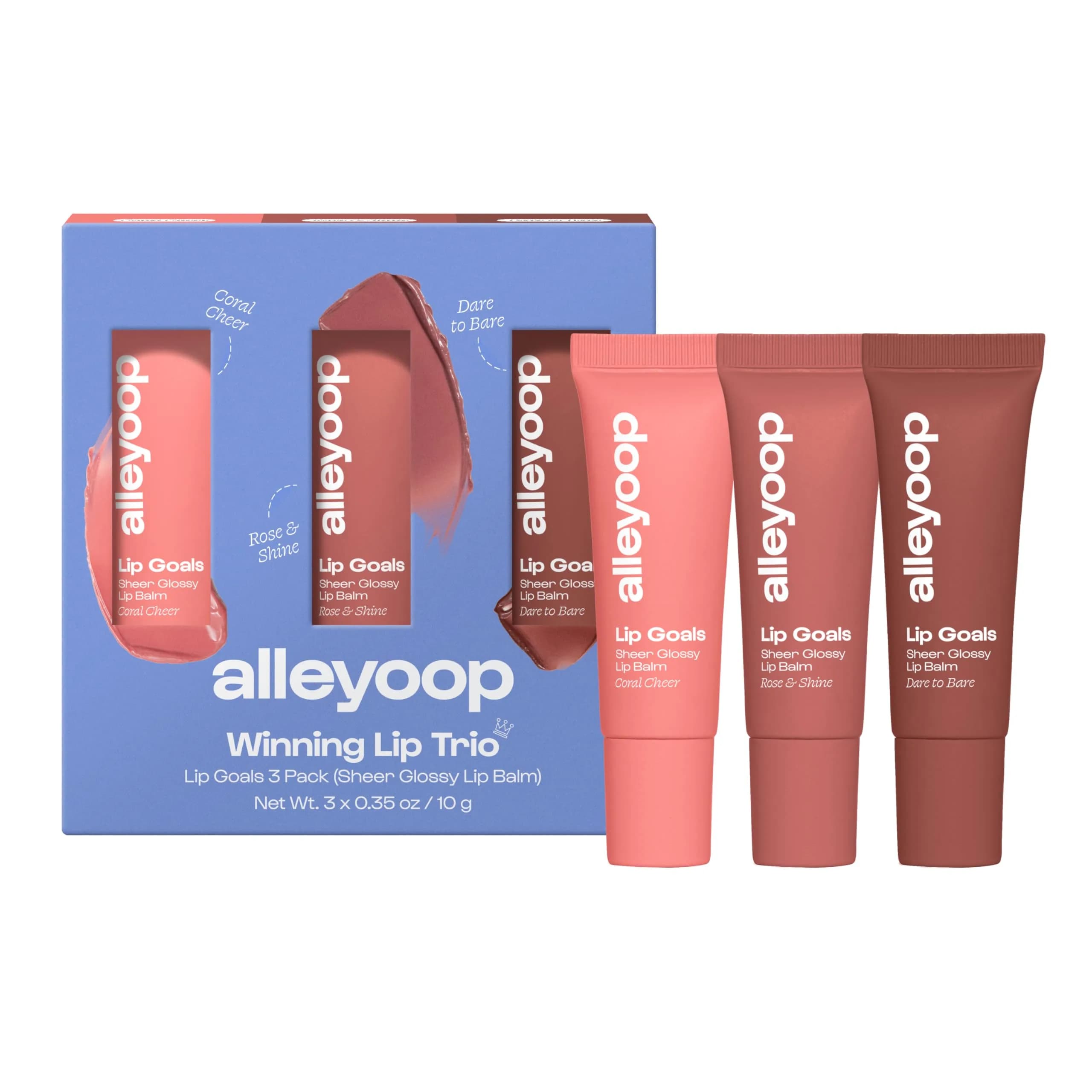 ALLEYOOP Lip Goals Glossy Balm 3-Piece Set | Hydrating, Sheer Plumping Shine for Women