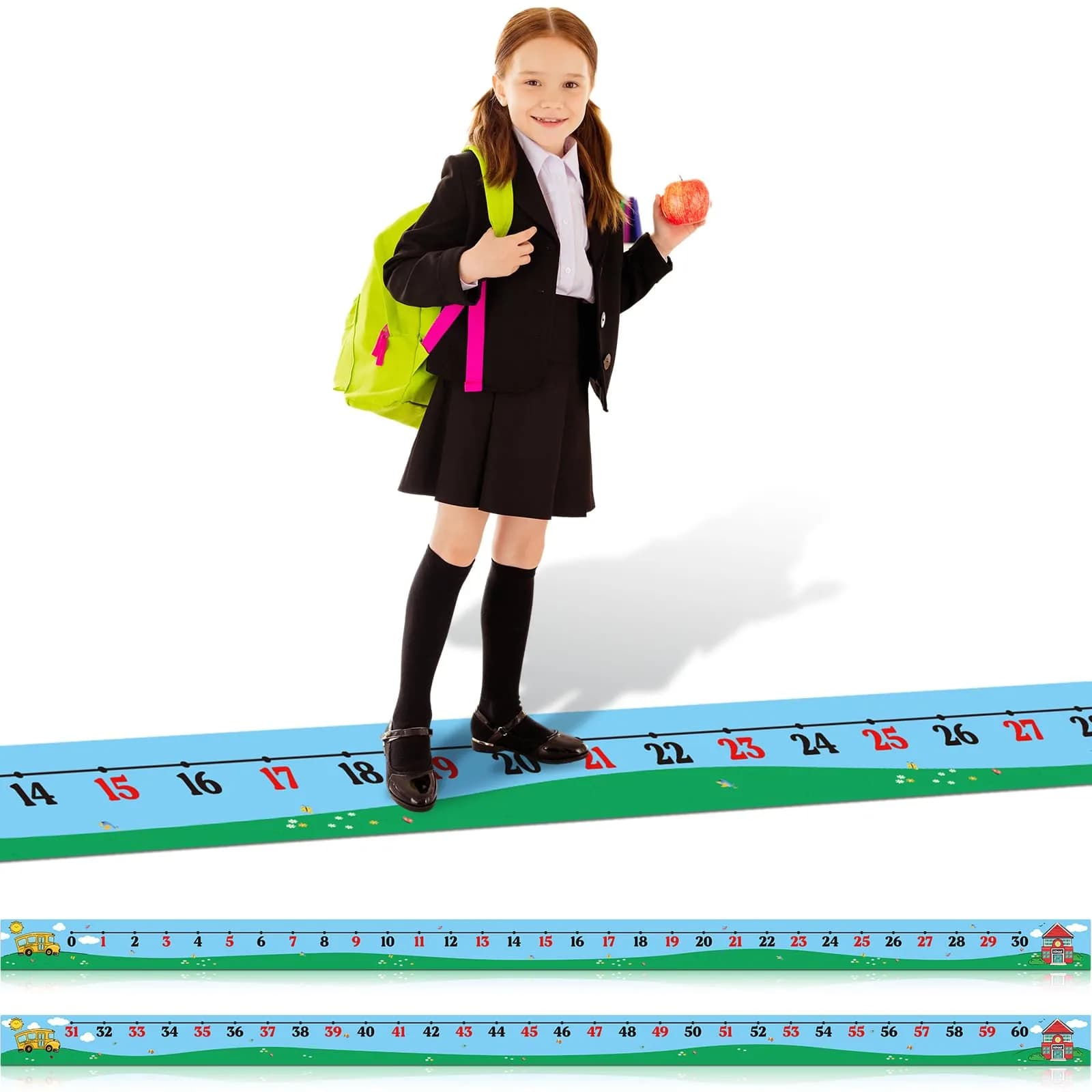 Nuanchu Kids Number Line Mats 0-60 | 6.7m (21.98 ft) x 30.5cm (12 Inch) Educational Learning Tools