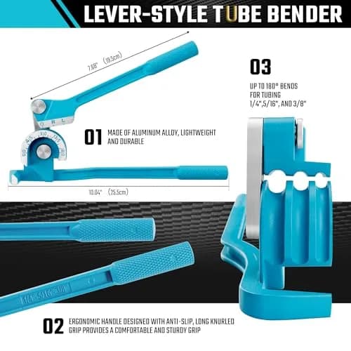 DURATECH 180 Degree Tubing Bender, 3-IN-1 Pipe Bender | Lightweight Aluminum for Copper, Brass, Aluminum & Steel Pipes thumbnail 2