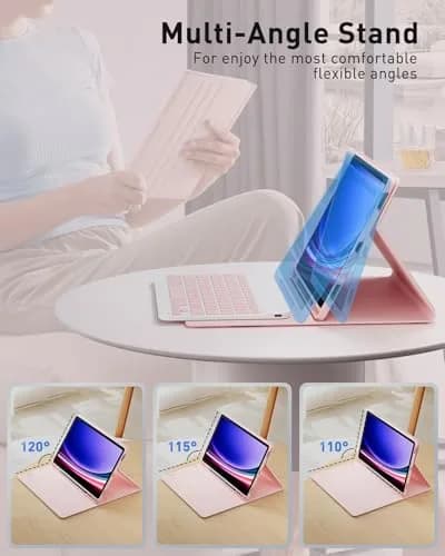 TUNKARMOR Pink Keyboard Case for Samsung Galaxy Tab S10+ / S9 FE+ / S9+ / S8+ / S7 FE / S7+ Plus 12.4-inch with Mouse & S Pen Holder | Detachable Magnetic Keyboard thumbnail 4