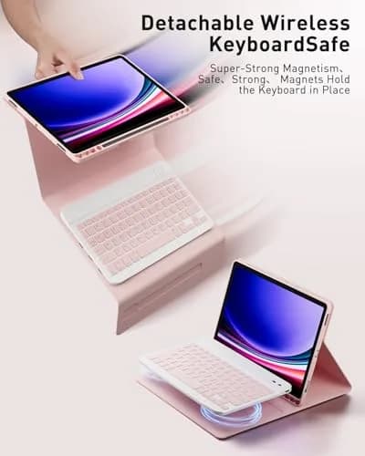 TUNKARMOR Pink Keyboard Case for Samsung Galaxy Tab S10+ / S9 FE+ / S9+ / S8+ / S7 FE / S7+ Plus 12.4-inch with Mouse & S Pen Holder | Detachable Magnetic Keyboard thumbnail 5