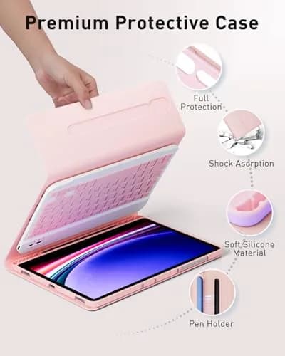 TUNKARMOR Pink Keyboard Case for Samsung Galaxy Tab S10+ / S9 FE+ / S9+ / S8+ / S7 FE / S7+ Plus 12.4-inch with Mouse & S Pen Holder | Detachable Magnetic Keyboard thumbnail 7