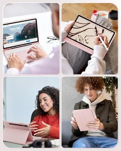 TUNKARMOR Pink Keyboard Case for Samsung Galaxy Tab S10+ / S9 FE+ / S9+ / S8+ / S7 FE / S7+ Plus 12.4-inch with Mouse & S Pen Holder | Detachable Magnetic Keyboard thumbnail 8