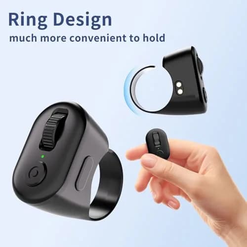 KINMATES Remote Control Ring for Tablets & Phones | Hands-Free TikTok & Ebook Page Turner, Bluetooth, Rechargeable, Black thumbnail 4