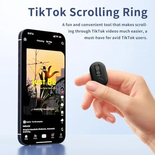 KINMATES Remote Control Ring for Tablets & Phones | Hands-Free TikTok & Ebook Page Turner, Bluetooth, Rechargeable, Black thumbnail 2