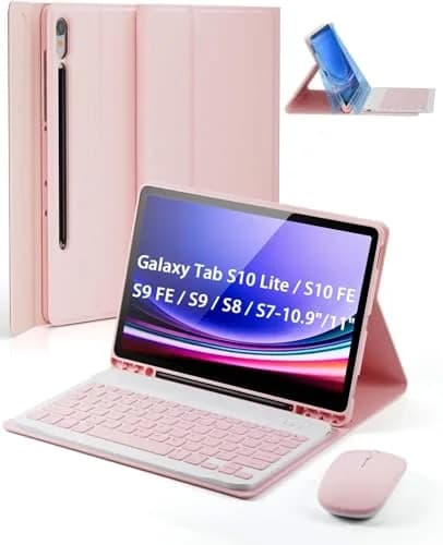TUNKARMOR Pink Keyboard Case with Mouse for Samsung Galaxy Tab S9 FE/S9/S8/S7 10.9"/11" | Built-in Pencil Holder thumbnail 1