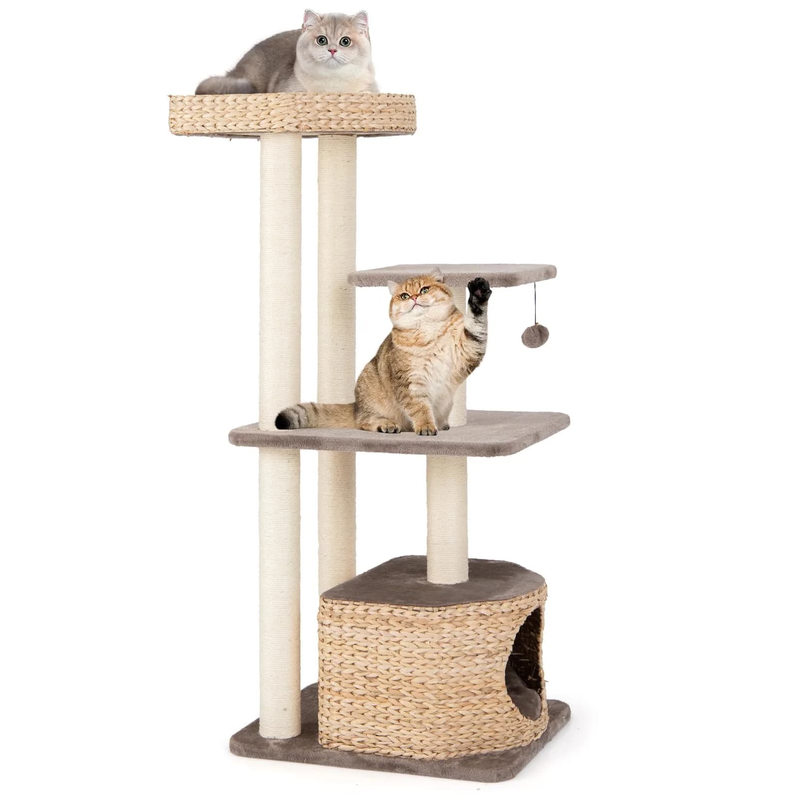 PETSITE 52 inch Cattail Cat Tree | Multi-Level Indoor Cat Tower with Scratching Posts & Cushions