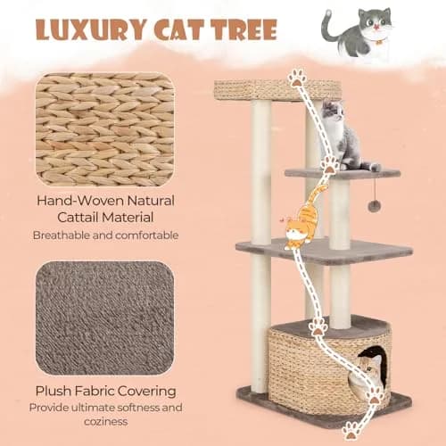 PETSITE 52 inch Cattail Cat Tree | Multi-Level Indoor Cat Tower with Scratching Posts & Cushions thumbnail 5
