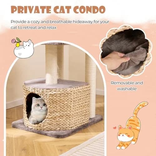 PETSITE 52 inch Cattail Cat Tree | Multi-Level Indoor Cat Tower with Scratching Posts & Cushions thumbnail 7