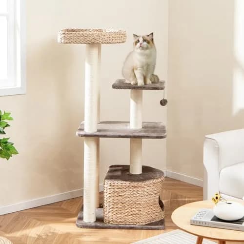 PETSITE 52 inch Cattail Cat Tree | Multi-Level Indoor Cat Tower with Scratching Posts & Cushions thumbnail 2