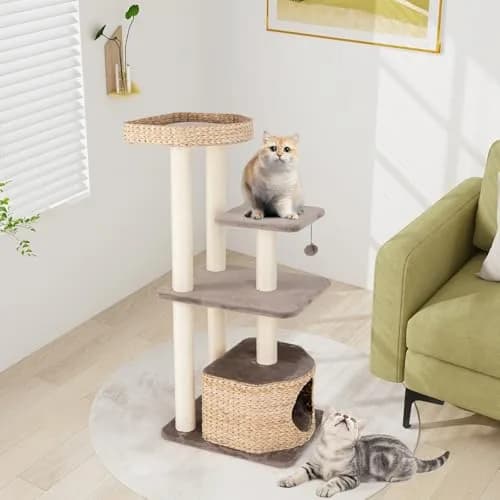 PETSITE 52 inch Cattail Cat Tree | Multi-Level Indoor Cat Tower with Scratching Posts & Cushions thumbnail 3