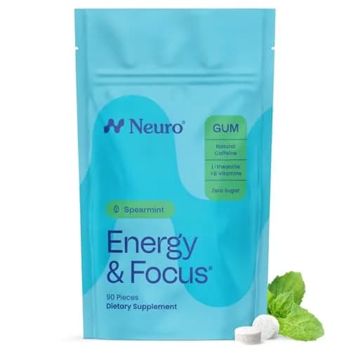Neuro Energy & Focus Gum, Spearmint, 90 Count | Nootropic Supplement with Natural Caffeine & L-Theanine — Spearmint