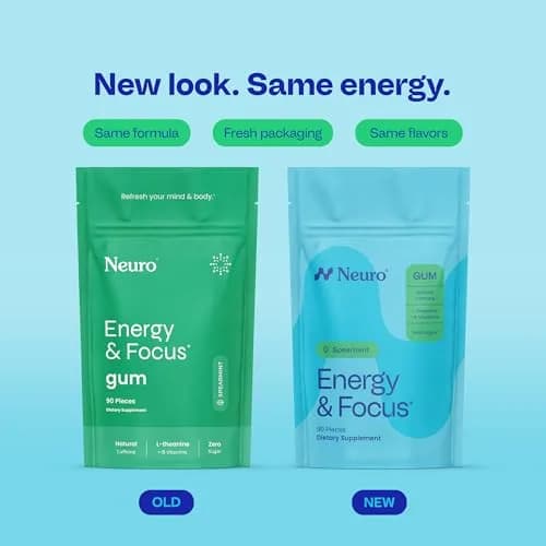 Neuro Energy & Focus Gum, Spearmint, 90 Count | Nootropic Supplement with Natural Caffeine & L-Theanine thumbnail 2