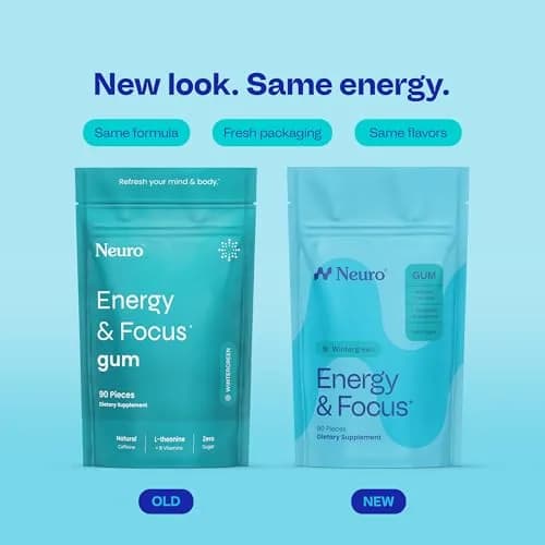 Neuro Energy & Focus Gum, Wintergreen, 90 Count | Nootropic Supplement with Natural Caffeine & L-Theanine thumbnail 2