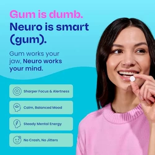 Neuro Energy & Focus Gum, Wintergreen, 90 Count | Nootropic Supplement with Natural Caffeine & L-Theanine thumbnail 3